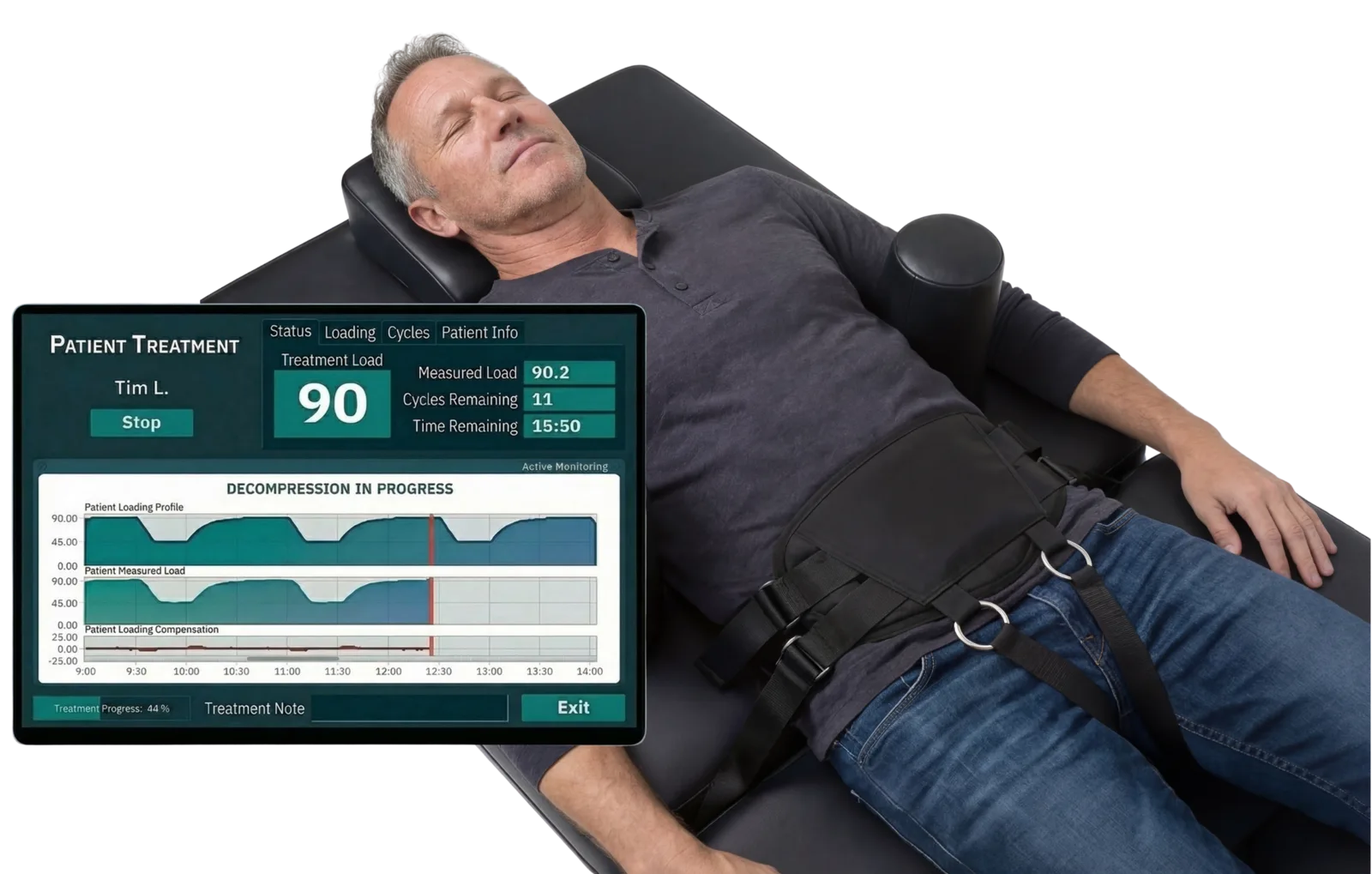 Patient on decompression table during session